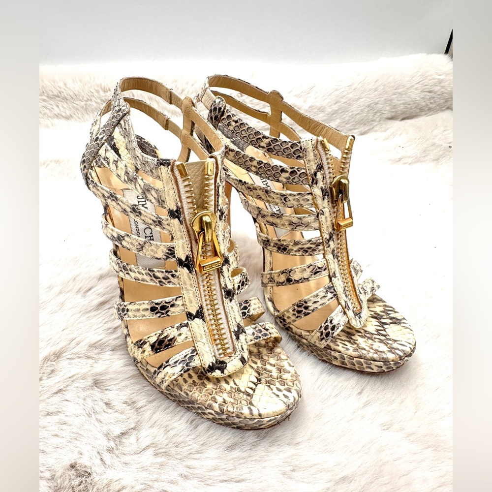 Jimmy Choo Glenys‎ Snakeskin Cage strappy Sandals Size 37.5 US 7.5
